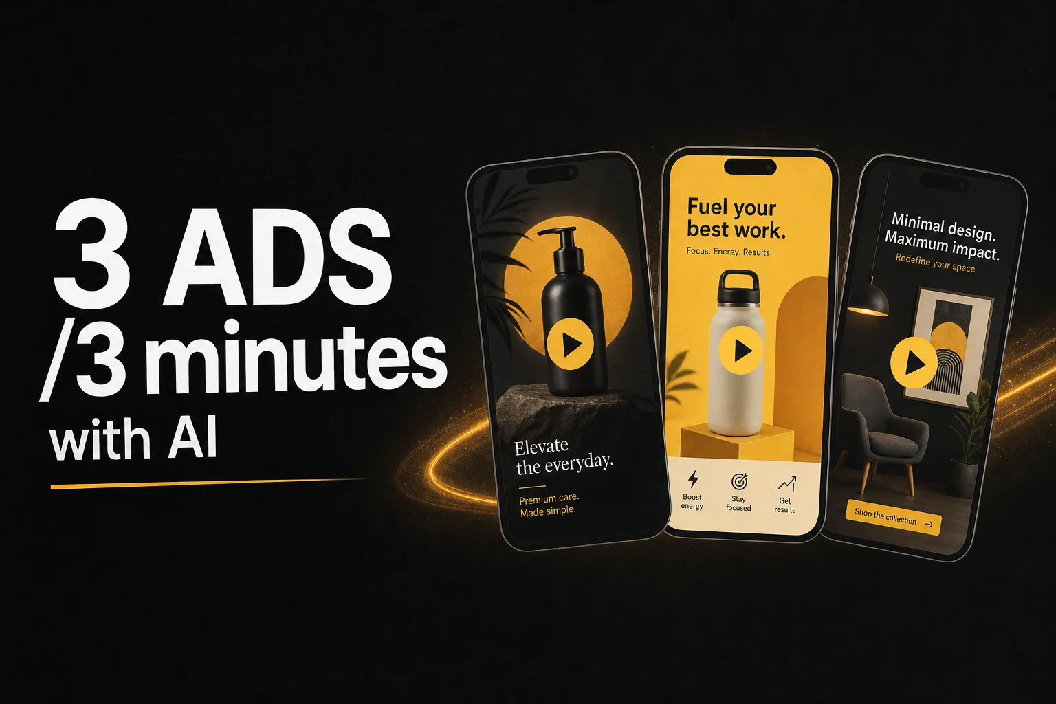 AI video ad generator: 3 ad examples created with Vuela Ad Composer