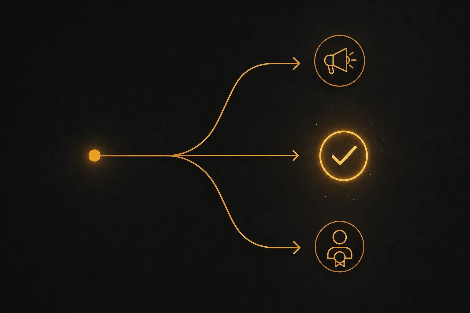 Decision signpost with branching paths leading to ads, training, and personal-brand icons