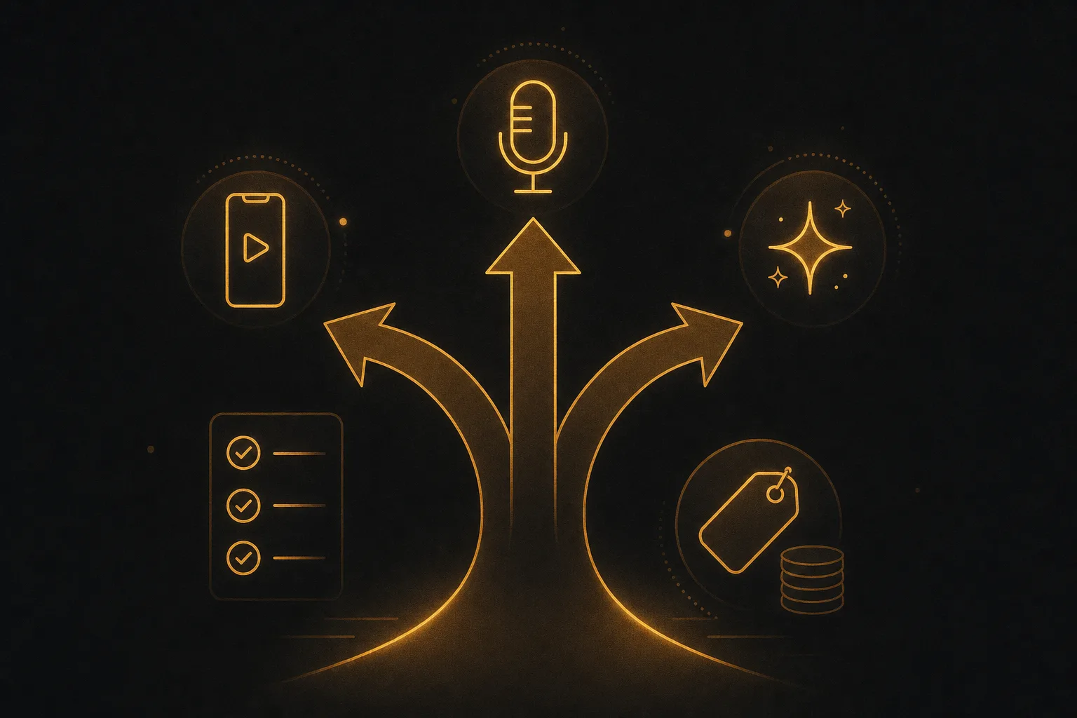 A signpost with three diverging arrows pointing toward different editing-tool icons, representing a choice framework