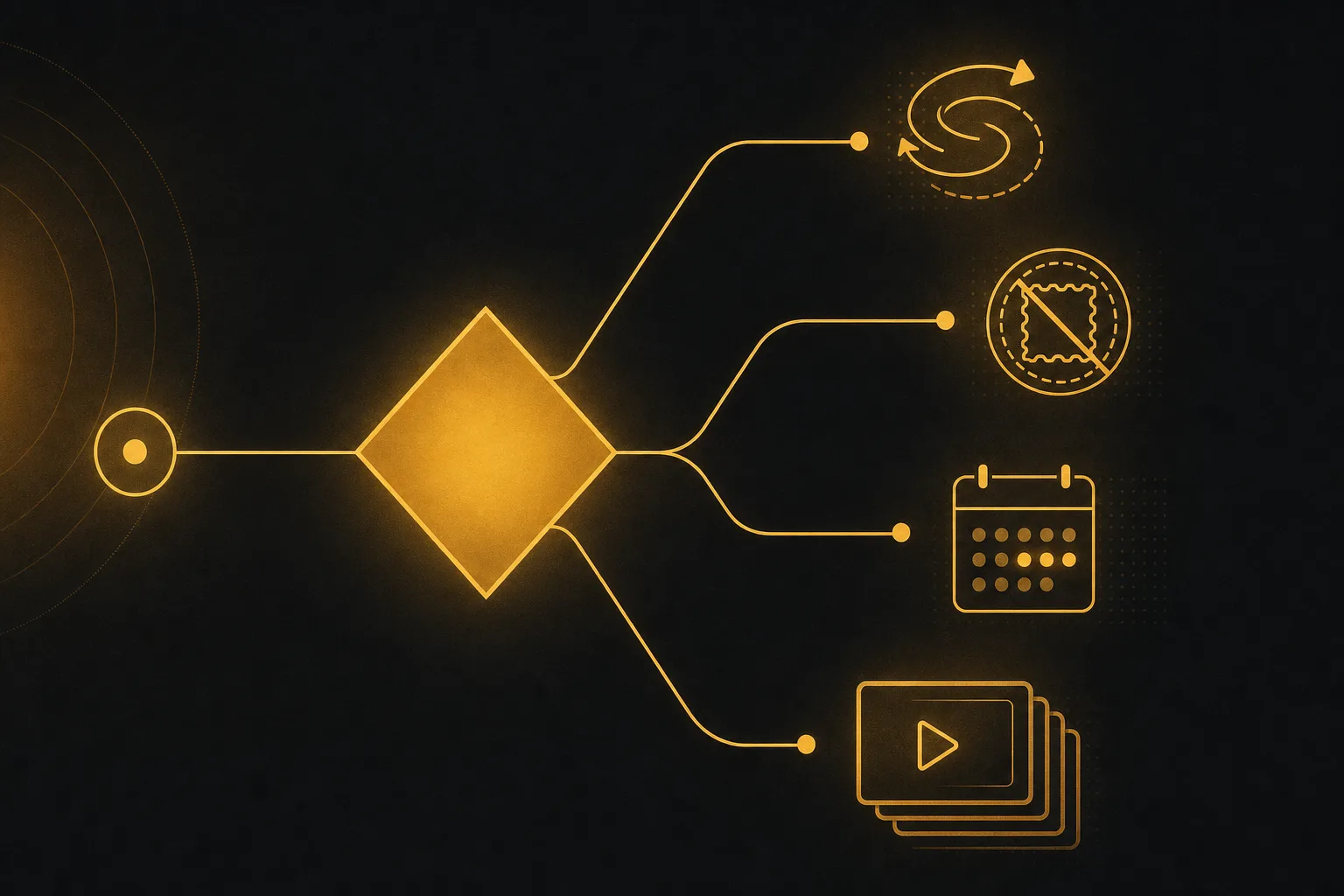 Decision flowchart branching between motion style, watermark, and credit options for choosing a tool