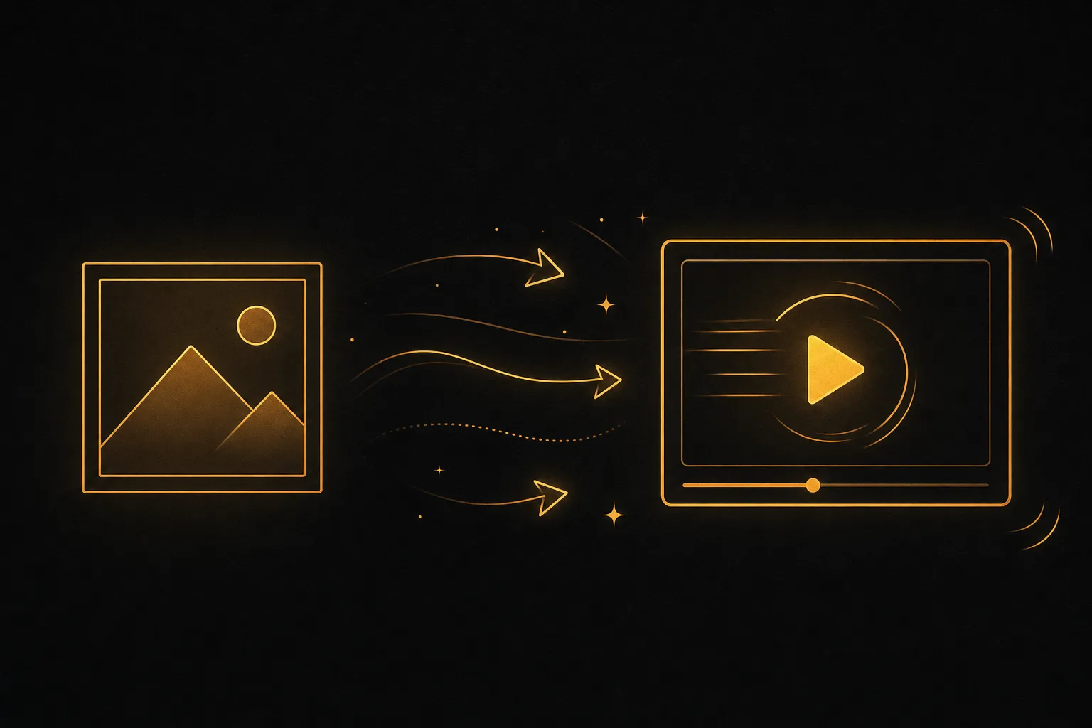 A static photo frame transforming into a moving video clip with motion arrows