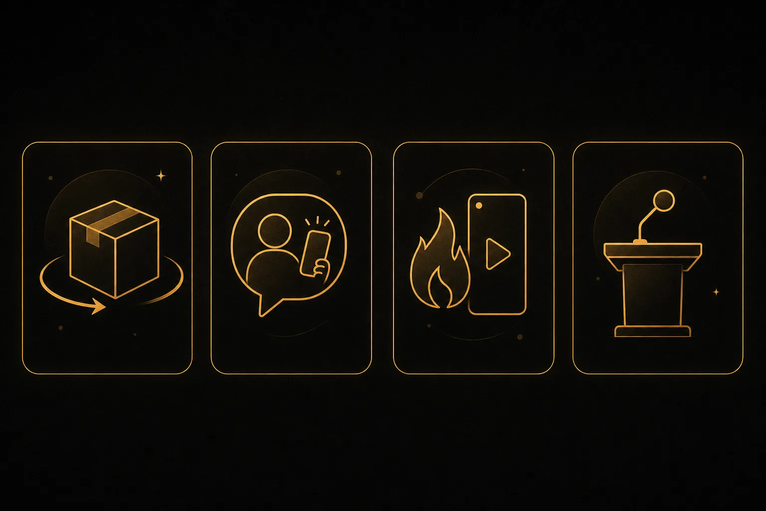 Distintos tipos de video que se pueden crear con IA representados como tarjetas con iconos