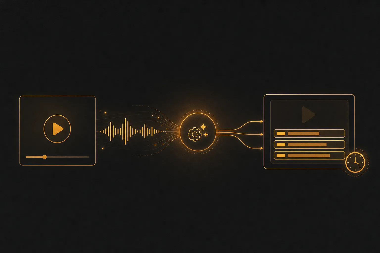 Ilustracion de reconocimiento de voz convirtiendo ondas de audio en lineas de subtitulos sincronizadas con IA