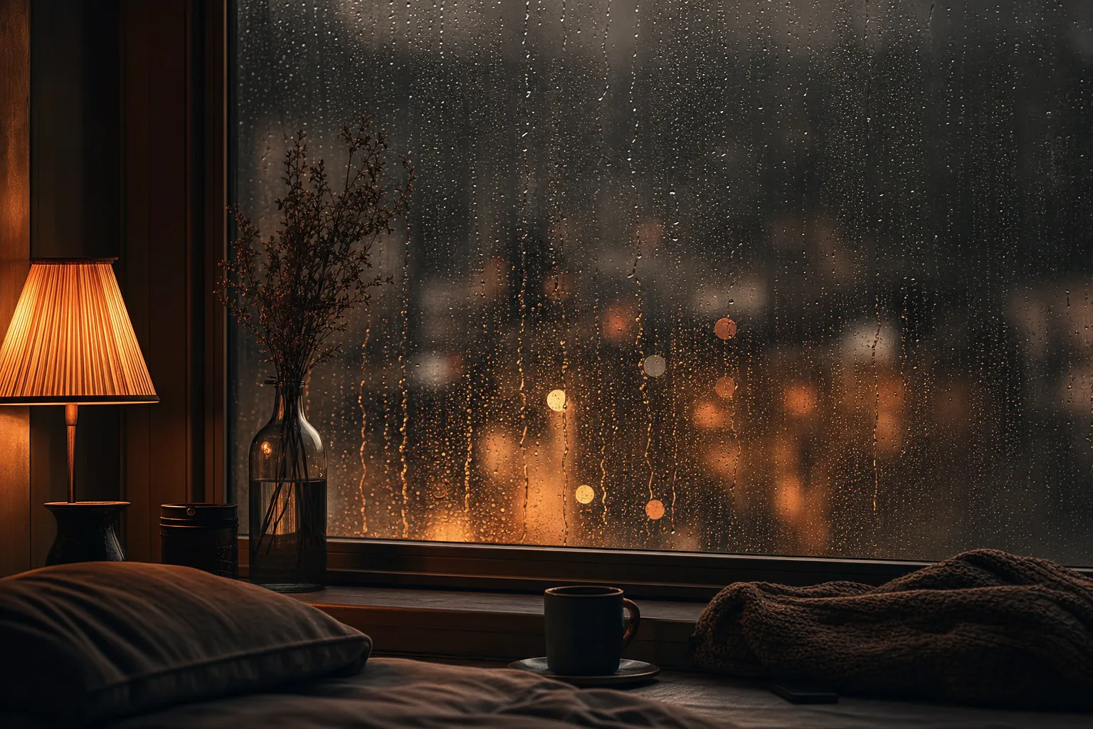 Chill lo-fi beat about rainy mornings with mellow piano, soft drums and warm vinyl crackle